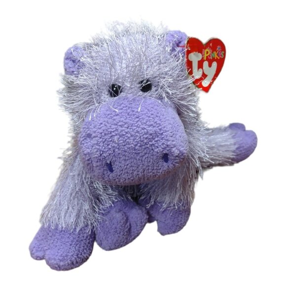 Vintage 2003 Ty Pluffies Plush Purple Hippo With Shaggy Fur 8" Stuffed Animal - Picture 6 of 8